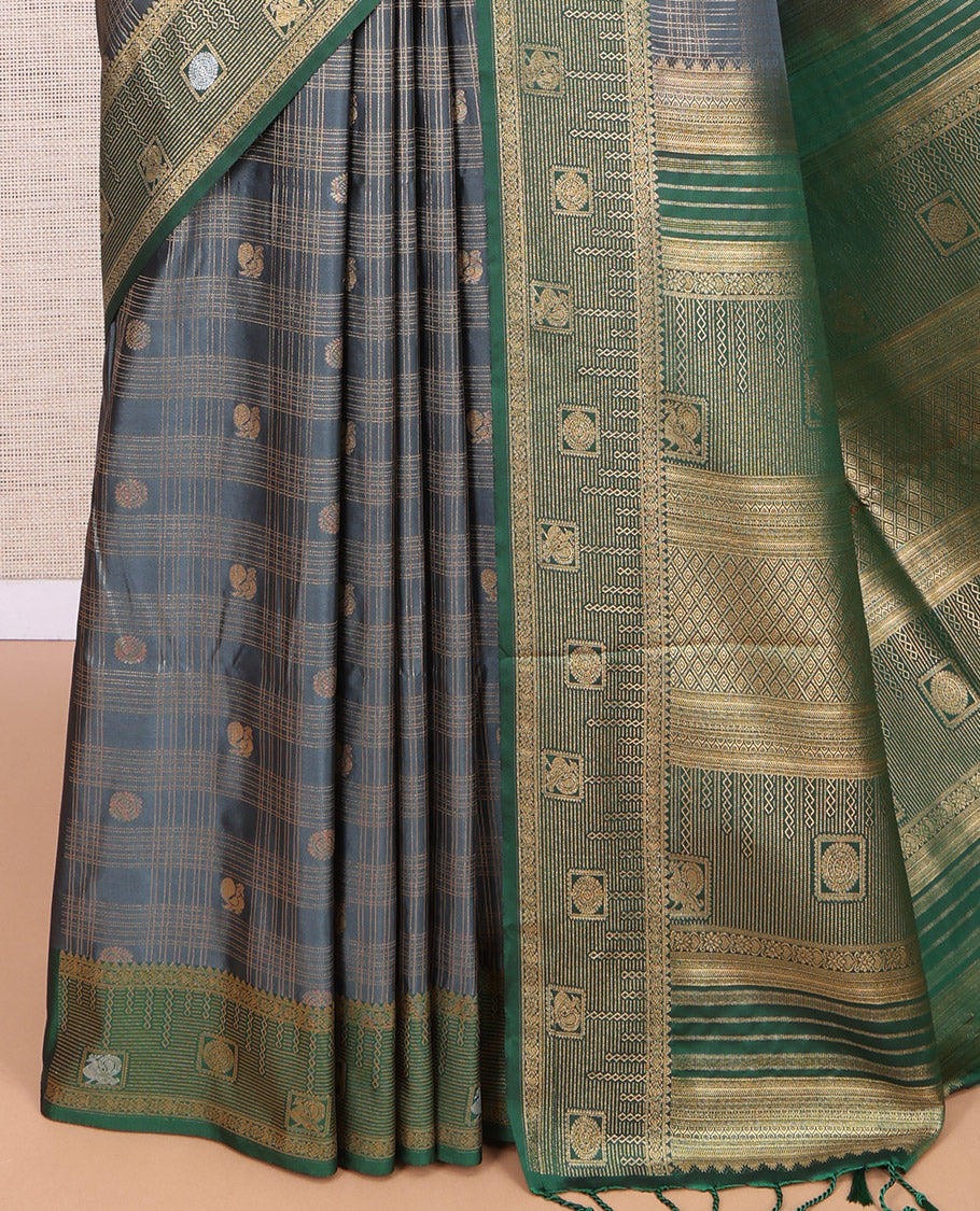 Grey Peacock Chakram Butta Budget Silk Saree
