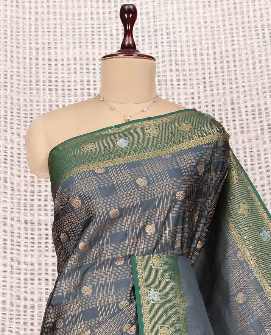 Grey Peacock Chakram Butta Budget Silk Saree