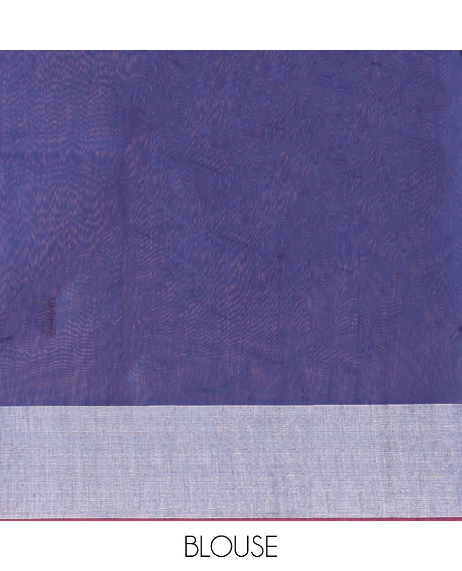 Navy Blue Semi-Silk Cotton Saree, Beautifully Detailed with Peacock Buttas on Its Body,  Highlighted by Peacock Border, Pallu Steeped with Peacock Designs, and Paired with a Matching Blouse