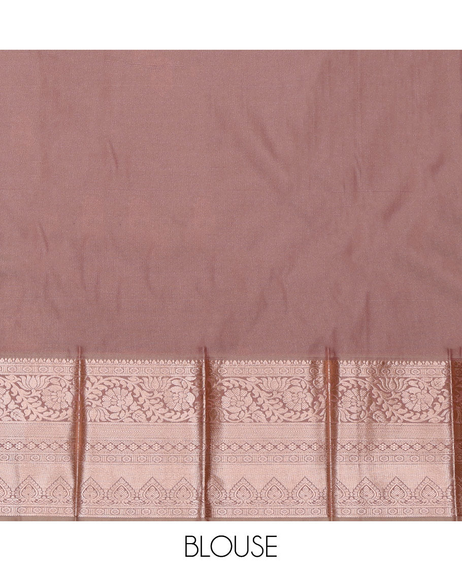 Green Budget Silk Saree, Spotlighted with Zari Buttas All Over Its Body, Complemented by a Contrast Traditional Zari Design Border, Jaal Pattern Woven Pallu, and Paired with a Contrast Blouse