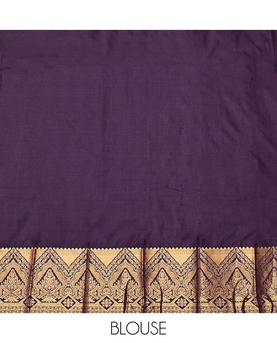 Blue Budget Silk Saree, Decked Up with Zari Buttas and Stripes, Complemented by Contrast Traditional Zari Border, a Grand Pallu and a Contrast Blouse