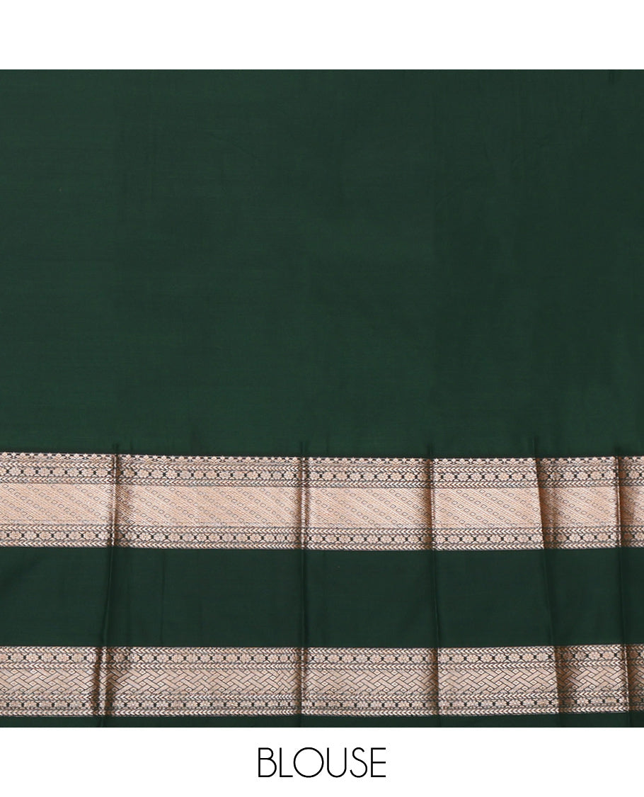 Lavender Budget Silk Saree, Sparsely Threaded with Zari Buttas, Complemented by a Contrast Traditional Zari Rettai Pettu Border, Grand Pallu, and a Contrast Blouse