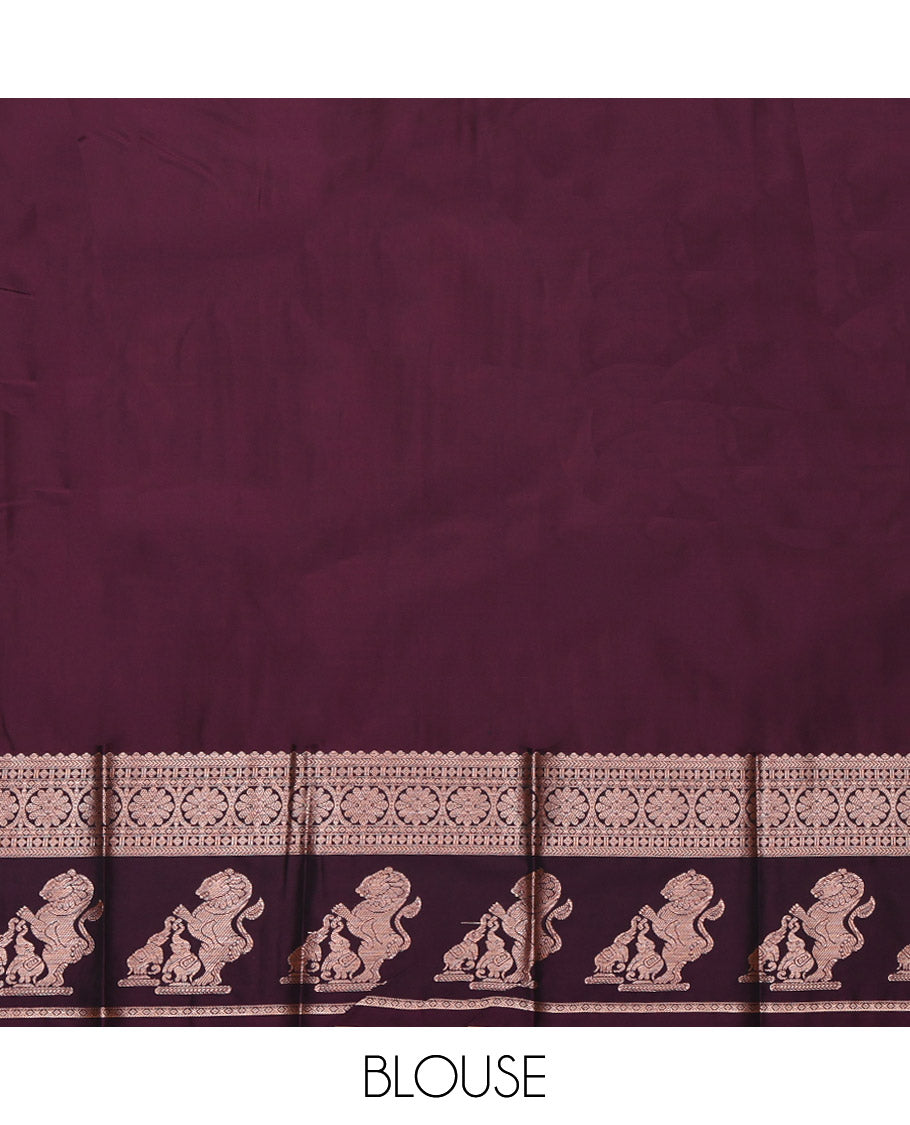 Green Budget Silk Saree, Elevated with Zari Buttas, Complemented by a Contrast Traditional Zari Border of Singam Designs, Grand Pallu, and a Contrast Blouse