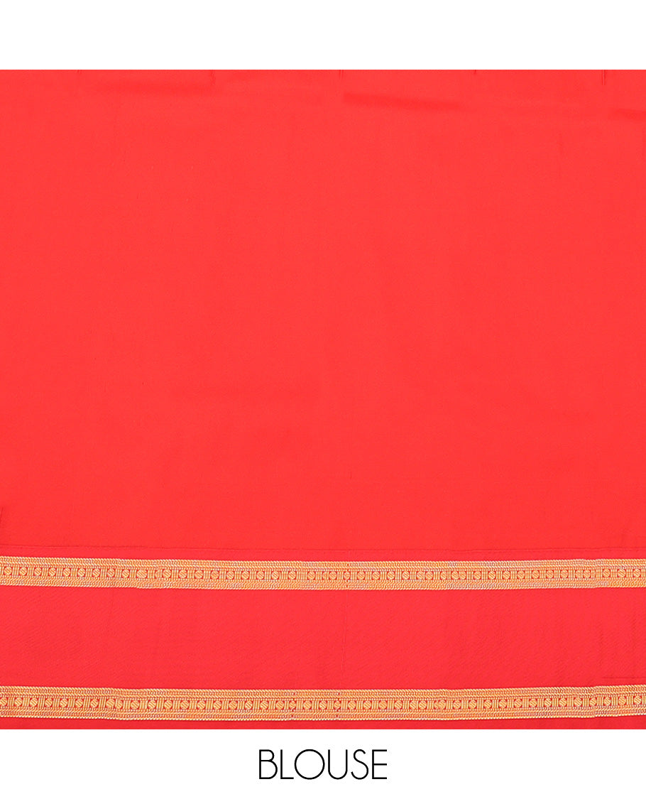 Yellow Budget Silk Saree, Sparsely Threaded with Zari Buttas, Complemented by a Contrast Traditional Zari Design Border, Ogee-Patterned Pallu, and Paired with a Contrast Blouse