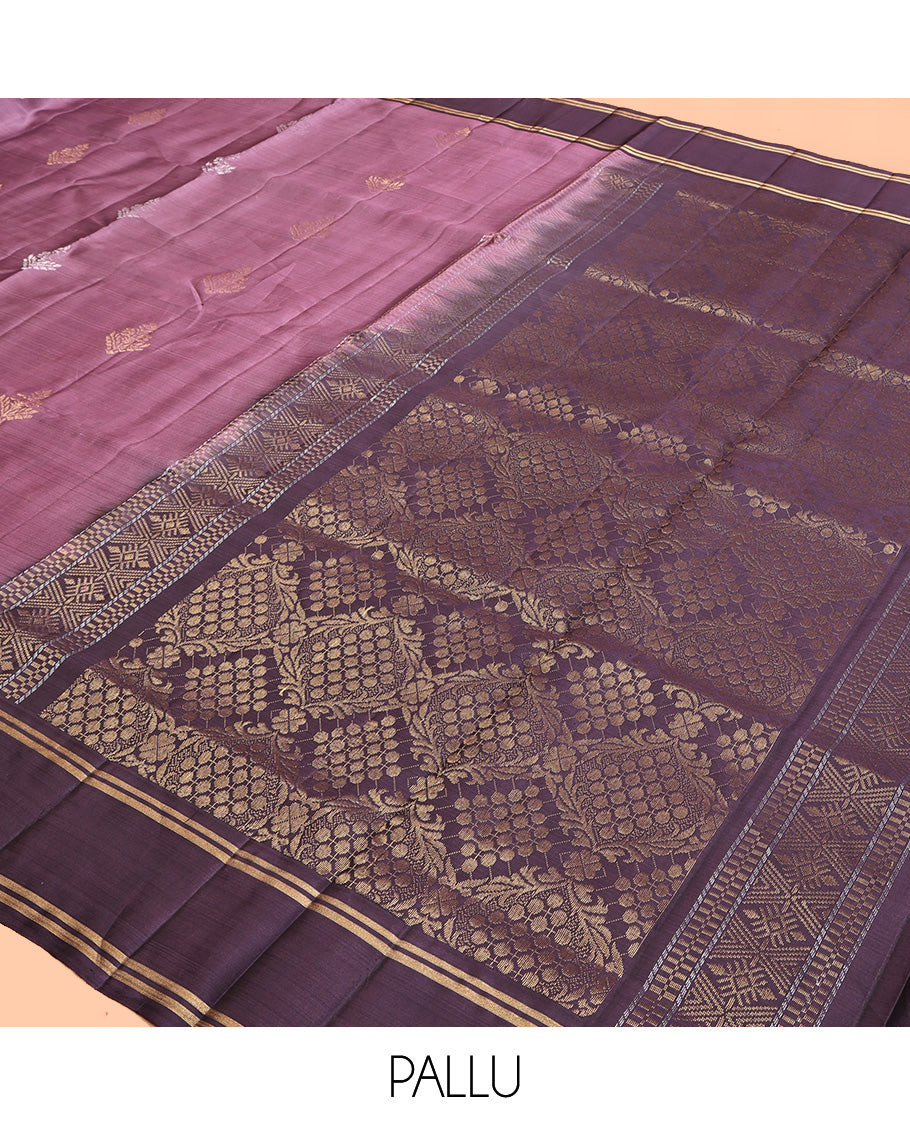 Lavender Mayuri Lite Silk Mix Saree, Gleamed Up with Buttas All Over Its Body, Complemented by Contrast Border, Intricately Designed Pallu, and Paired with a Contrast Blouse