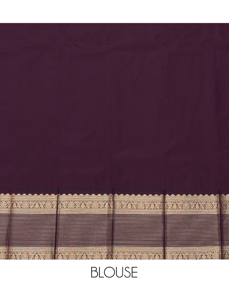Peach Budget Silk Saree, Gleamed Up with Zari Buttas, a Contrast Traditional Zari Border, Grand Pallu, and a Contrast Blouse