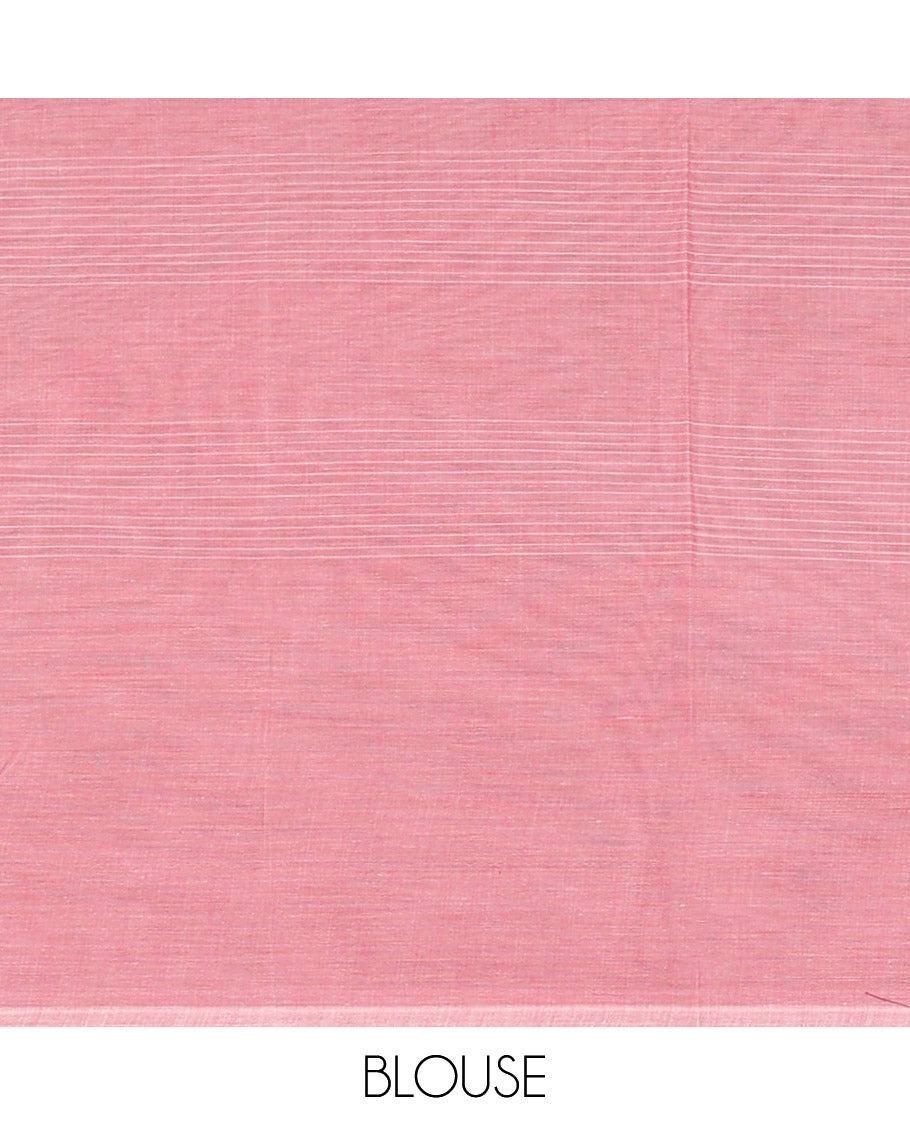 Borderless blue-striped Coimbatore cotton saree, pallu of peacock design