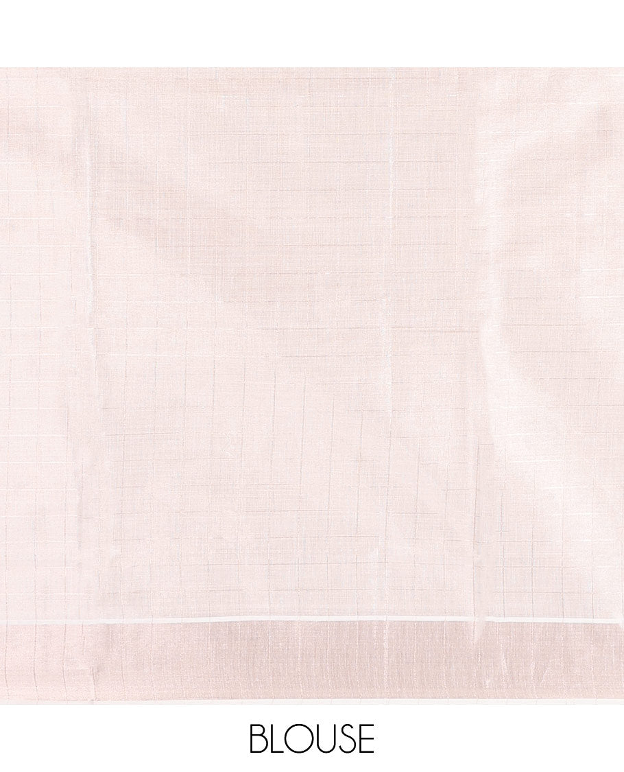 Off-White Kerala Cotton Saree Woven with Zari Checks All Over Its Body, Zari Bavanji Border, Gleaming Zari Striped Pallu, and Paired with a Matching Blouse