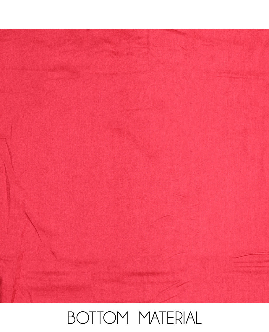 Pink Material Chudidar Set, Creatively Printed with Mughal-Style Arches Printed Rayon Top, a Plain Rayon Bottom, and Paired with a Mughal-Style Arches Printed Cotton Dupatta