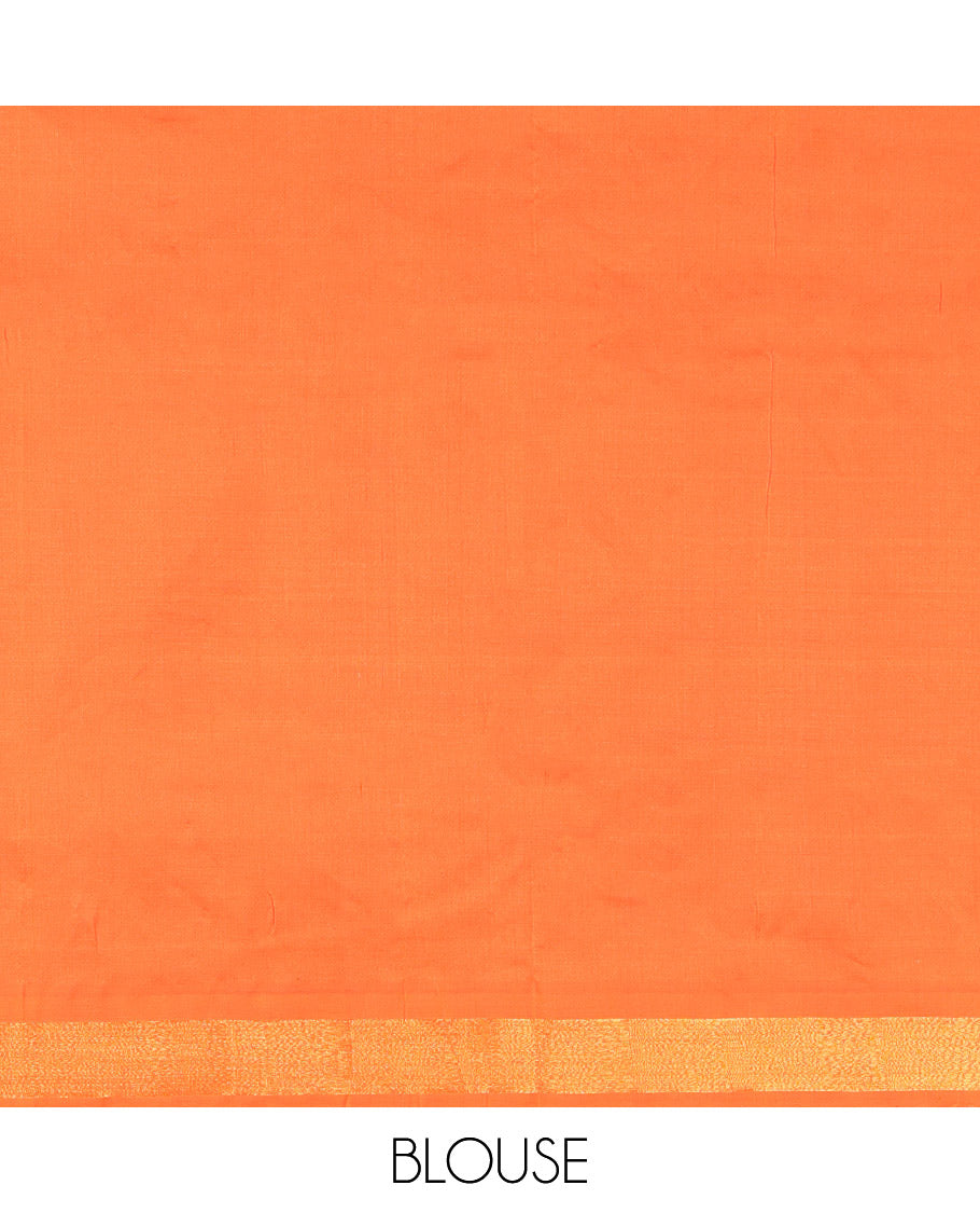 Cream Checked Poly Cotton Saree, Plain Border, Complemented by Contrast Pallu of Stripes, and Paired with a Contrast Blouse