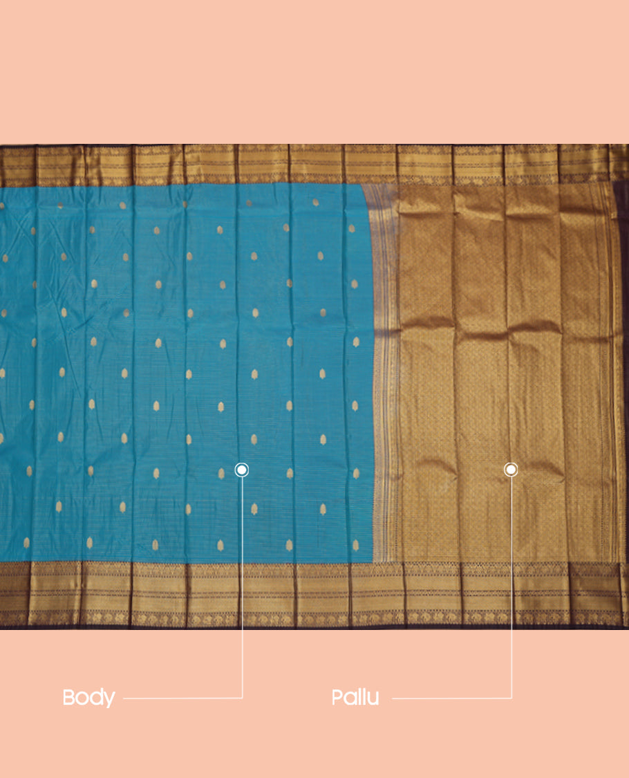 Blue Budget Silk Saree, Crafted with Stripes and Buttas, a Contrast Traditional Zari Border, a Jaal Pallu and a Contrast Blouse