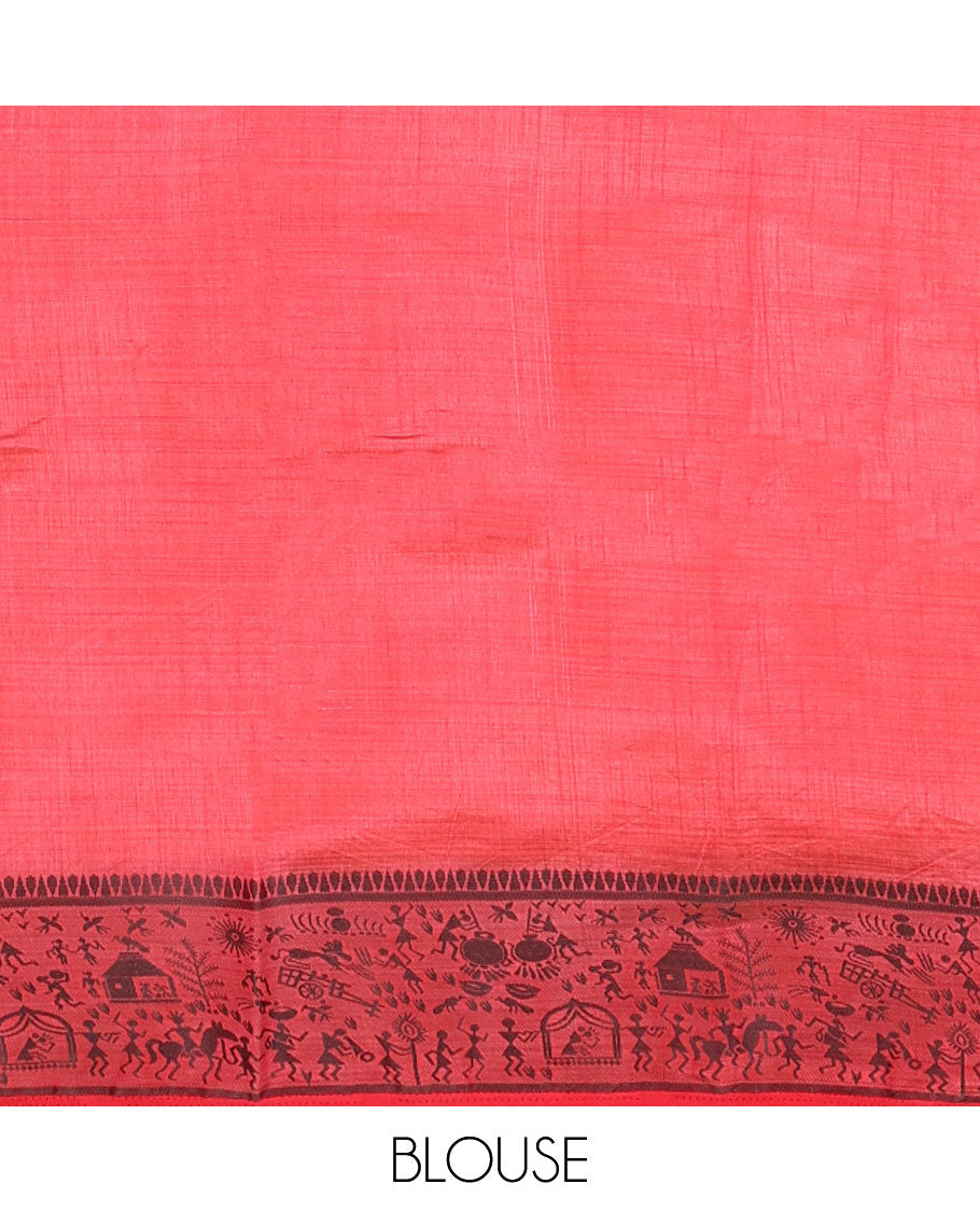 Pink art tussar silk saree with thread border & cheer pallu along with running blouse