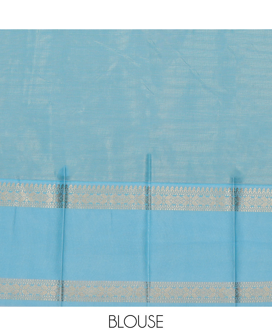 Violet Budget Silk Saree, Mesmerized with Peacock-Chakram Buttas and Stripes, a Contrast Traditional Zari Rettai Pettu Border, Grand Pallu, and a Contrast Blouse