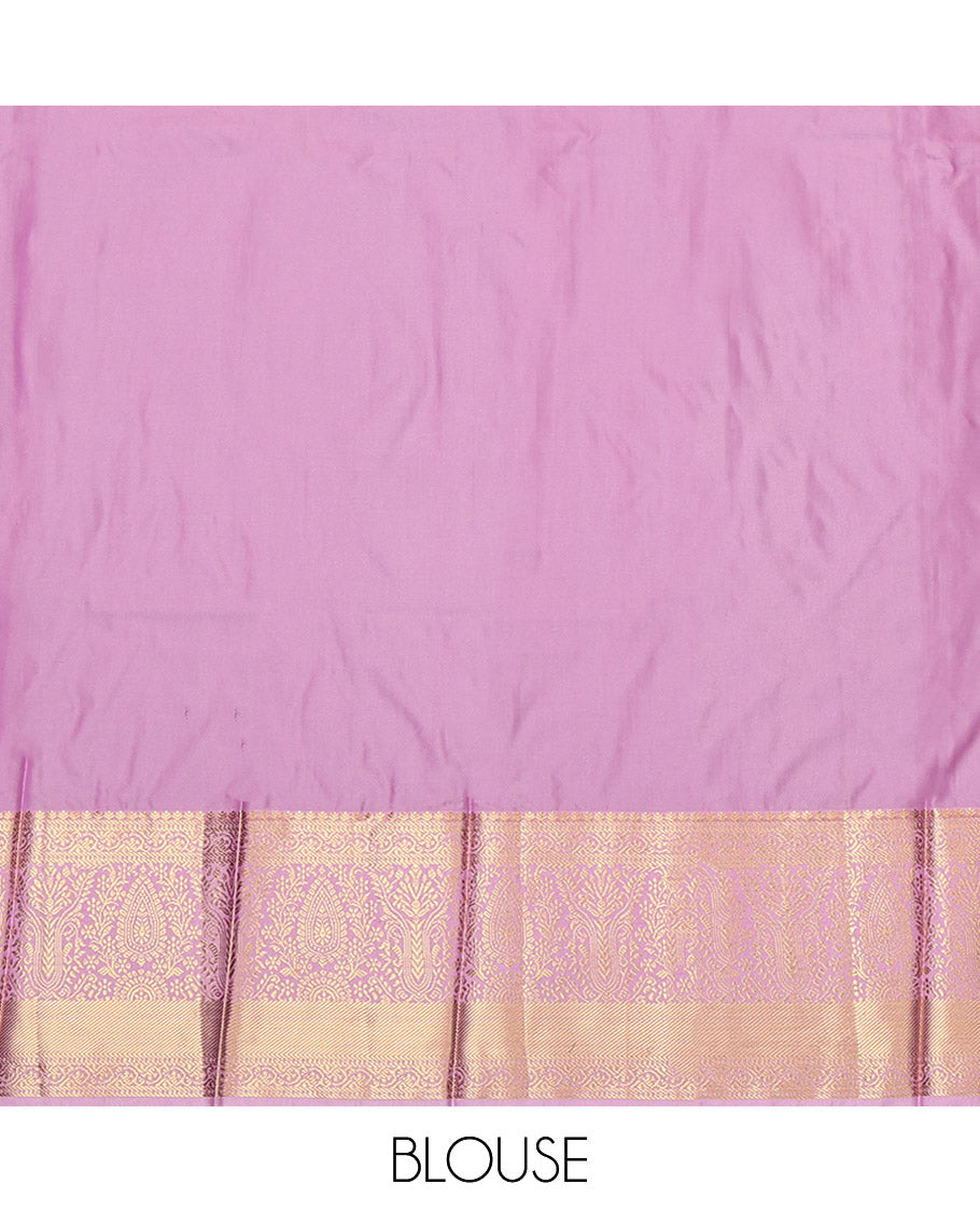 Green Budget Silk Saree, Decked Up with Zari Buttas, Contrast Traditional Zari Border, Grand Pallu, and a Contrast Blouse