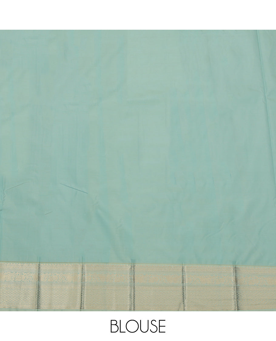 Green Budget Silk Saree, Detailed with Zari Buttas, Complemented by a Contrast Traditional Zari Border, Grand Pallu, and Contrast Blouse