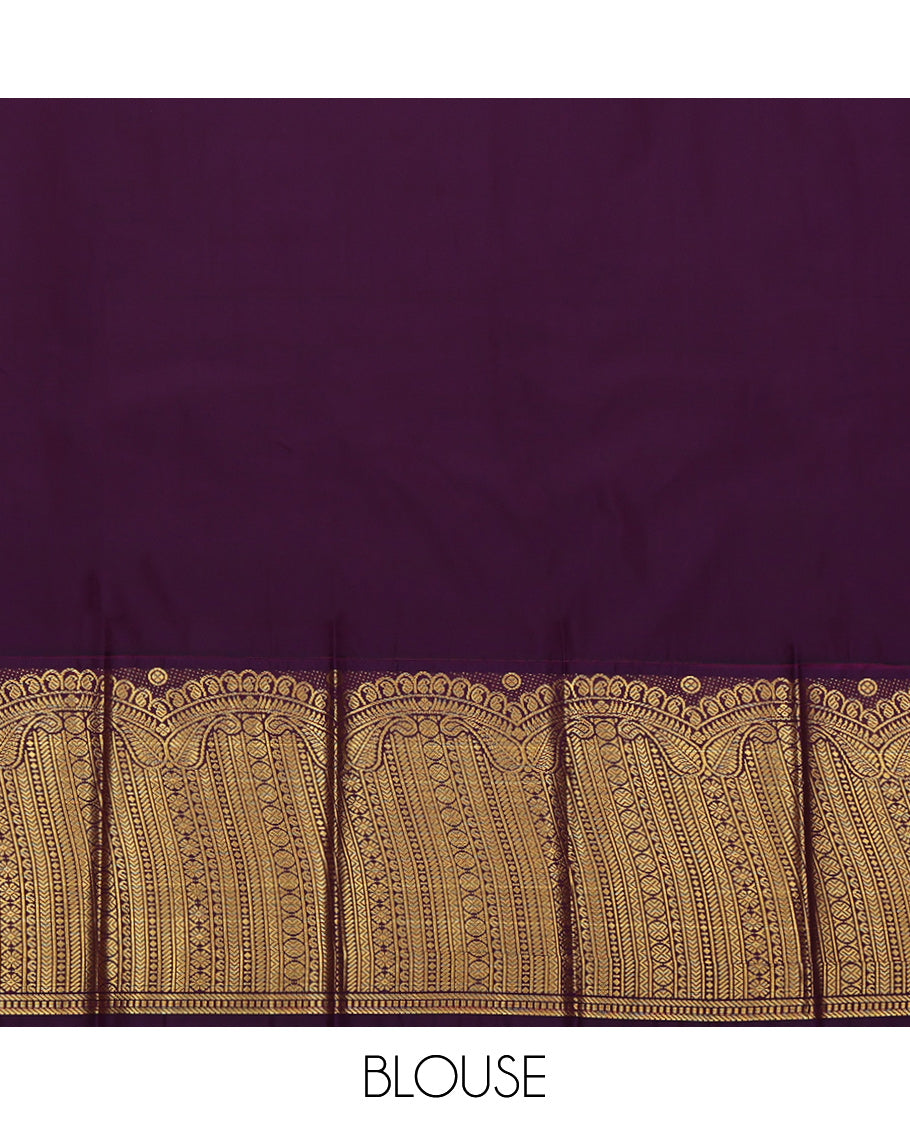 Red Budget Silk Saree, Woven with Zari Buttas on Its Body, Complemented by a Contrast Geometric Zari Design Border, Grand Jaal Pallu, and Paired with a Contrast Blouse
