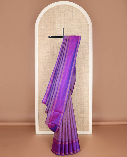 Purple zari stripes silk saree, zari striped rettai pettu border & jaal pallu