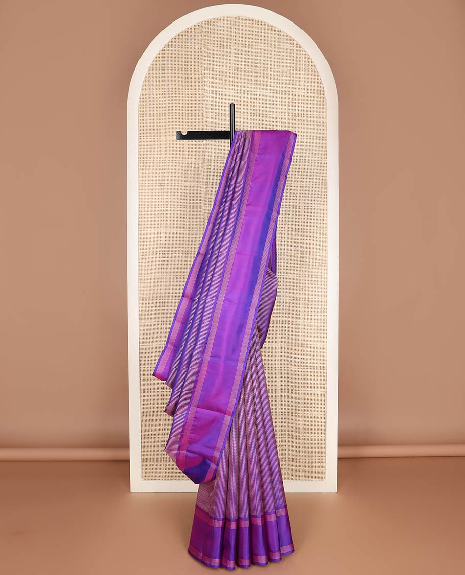 Purple zari stripes silk saree, zari striped rettai pettu border & jaal pallu