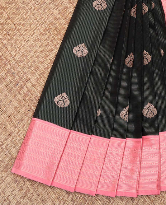 Green Budget Silk Saree, Elegantly Framed with Zari Buttas and Stripes on Its Body, Complemented by a Contrast Traditional Zari Design Border, Grand Jaal-Patterned Pallu, and Paired with a Contrast Blouse