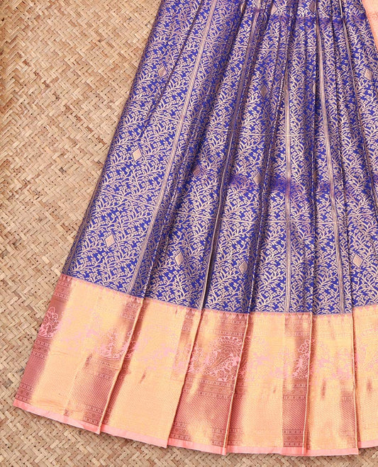 Blue Budget Silk Saree, Finely Crafted with Jacquard Design, Complemented by Contrast Traditional Zari Border, Intricate Pallu, and Contrast Blouse