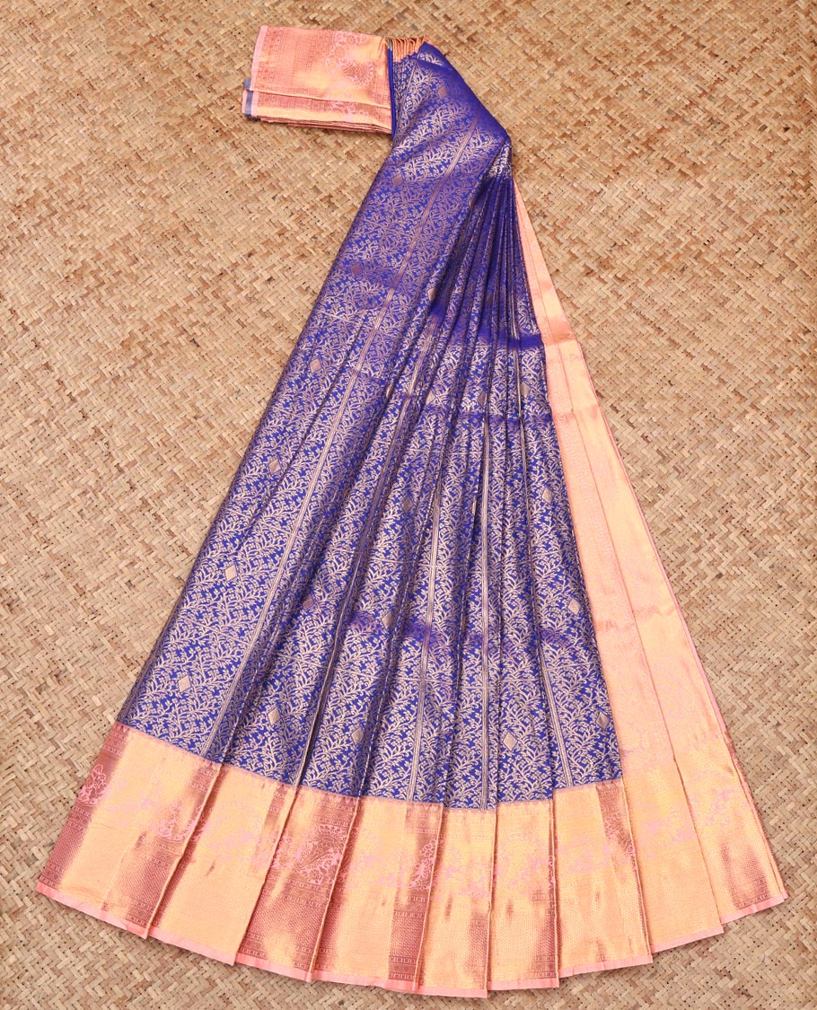 Blue Budget Silk Saree, Finely Crafted with Jacquard Design, Complemented by Contrast Traditional Zari Border, Intricate Pallu, and Contrast Blouse