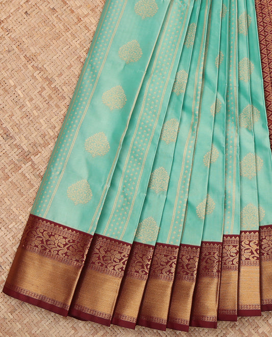 Blue Budget Silk Saree, Crafted with Zari Buttas and Stripes, a Contrast Traditional Zari Border, Jaal Pallu, and a Contrast Blouse