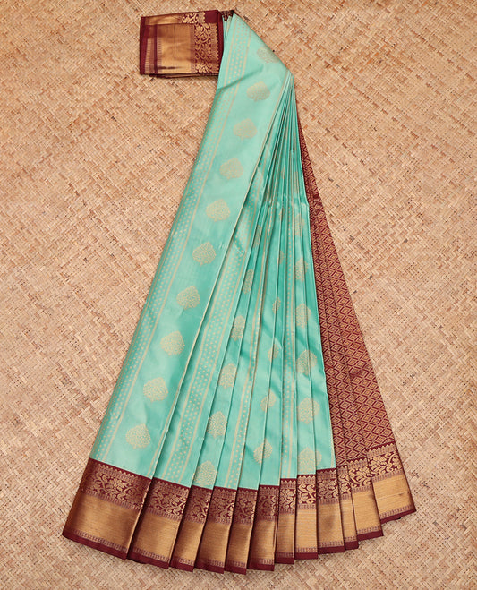 Blue Budget Silk Saree, Crafted with Zari Buttas and Stripes, a Contrast Traditional Zari Border, Jaal Pallu, and a Contrast Blouse