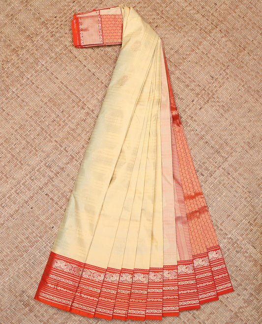 Cream Zari Design Border Budget Silk Saree