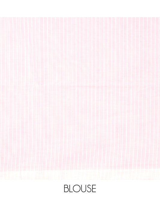 Borderless green and pink striped jute cotton saree, self-pallu of stripes