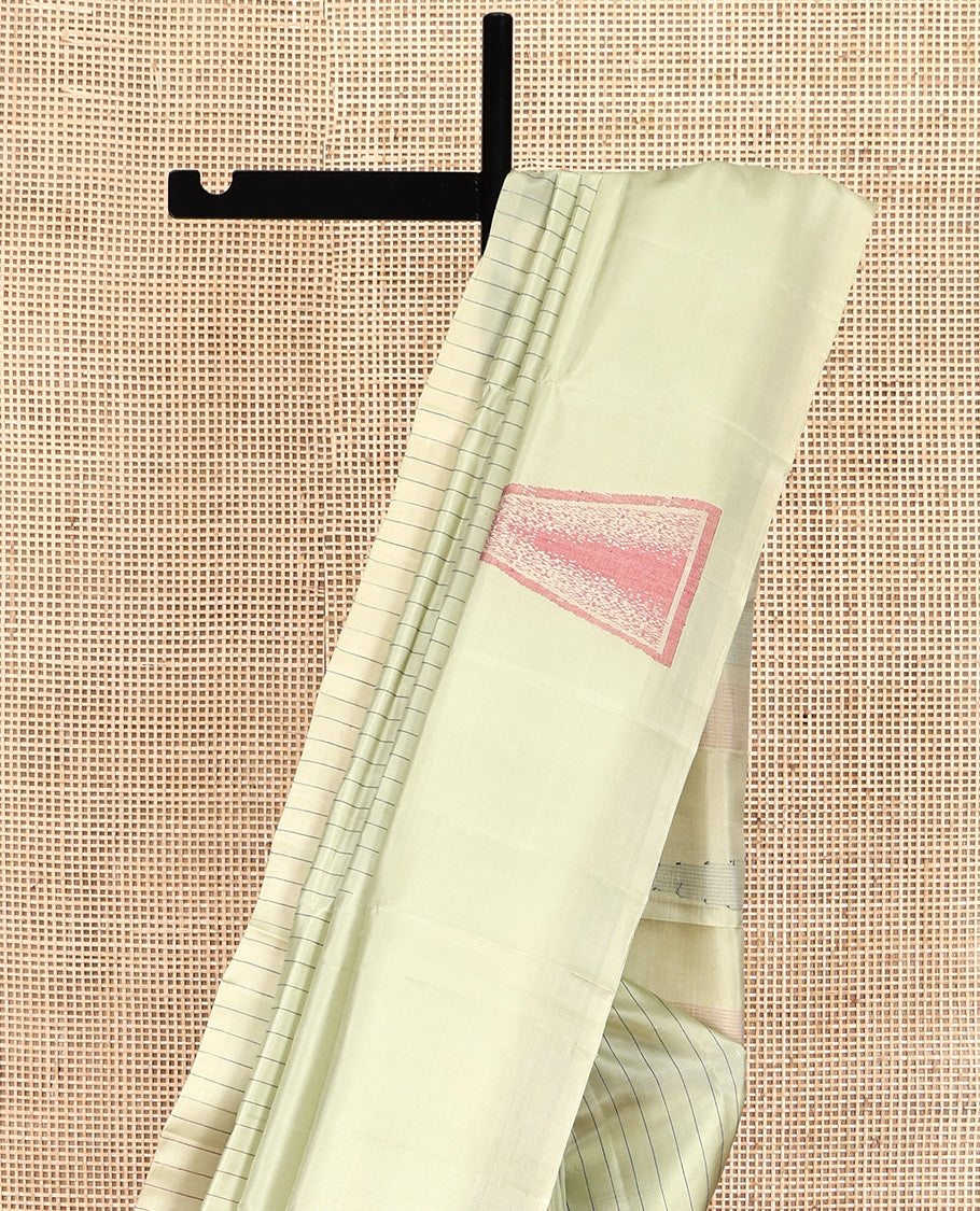 Borderless Pale Green Mayuri Lite Silk Mix Saree, Subtly Sparkled with Stripes and Temple Buttas All Over Its Body, Subtle Striped Pallu, and Paired with a Matching Blouse