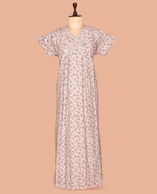 Beige Cotton-Blended Nighty