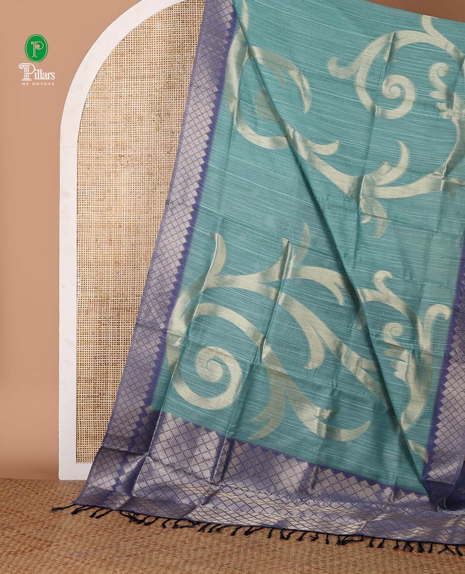 Rama green zari jaal-patterned Burberry silk saree, contrast diamond-patterned zari border, jaal pallu & zari design blouse