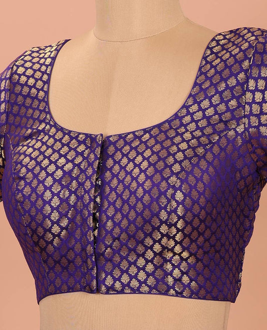 Violet Readymade Blouse Elegantly Highlighted with Jacquard Design, Featuring a Front Round Neck, Back Round Neck, and Elbow Sleeves