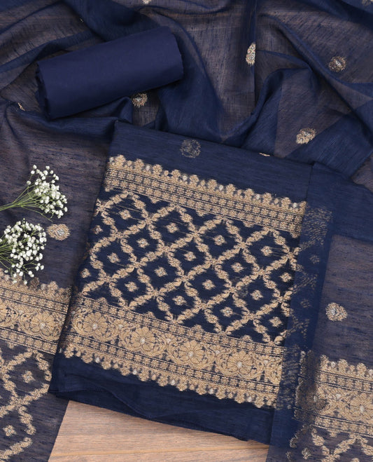 Navy Blue  Kora Silk Material Chudidar Set