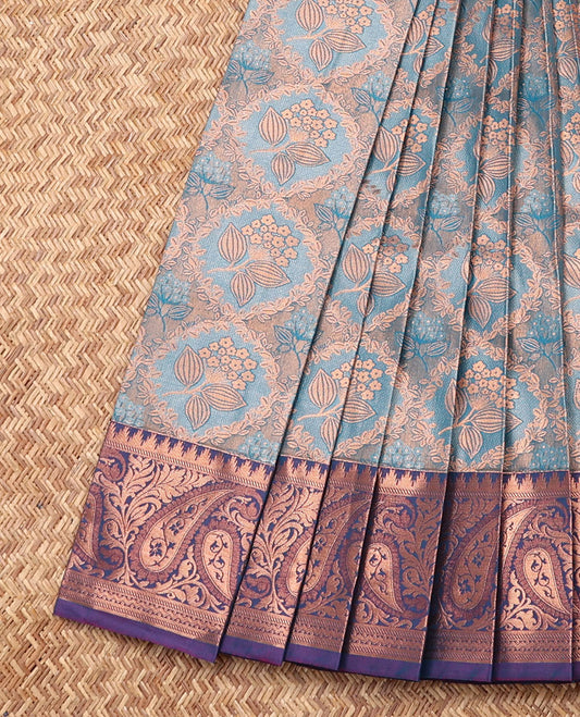 Blue Budget Silk Saree, Detailed with Jacquard Design, Contrast Paisley Zari Border, Grand Pallu, and a Contrast Blouse