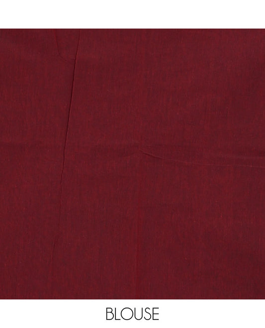 Borderless maroon  Horse buttas woven Coimbatore cotton saree, self-pallu of geometric patterns
