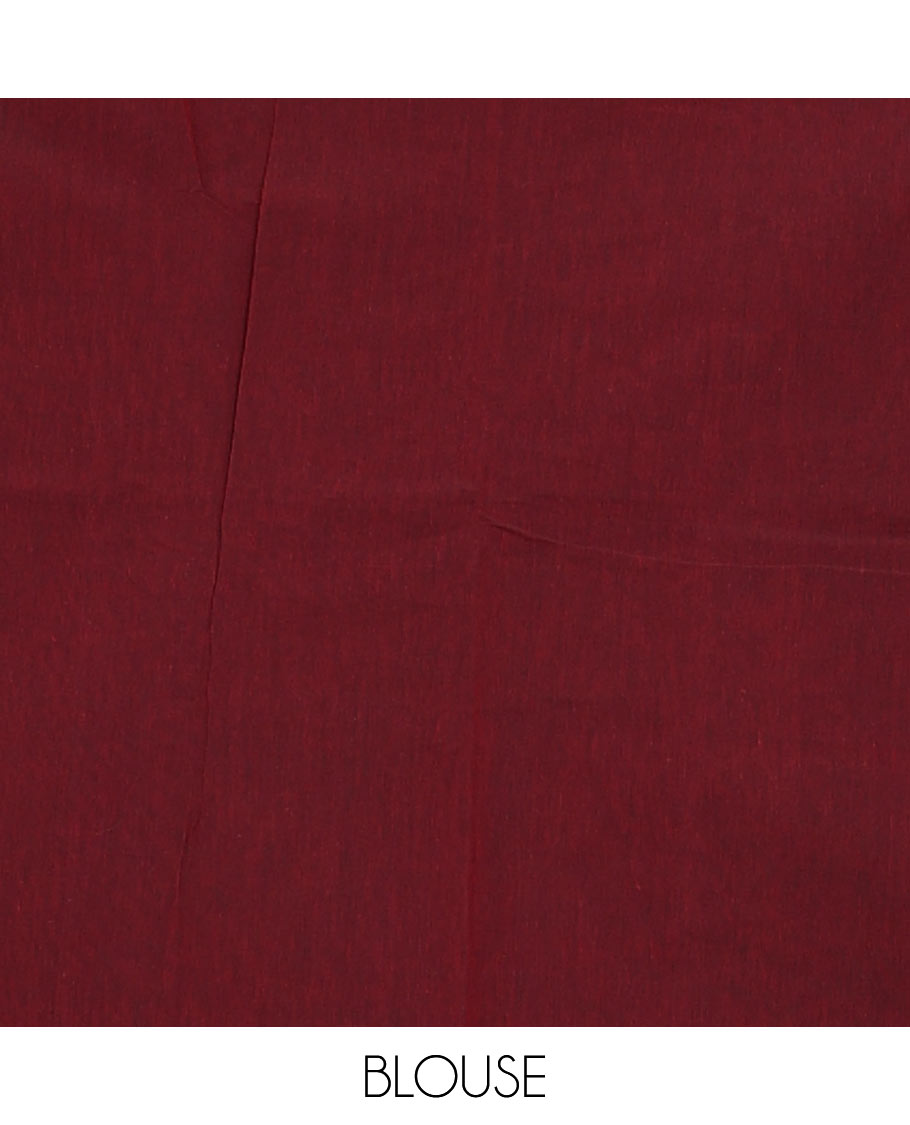 Borderless maroon  Horse buttas woven Coimbatore cotton saree, self-pallu of geometric patterns