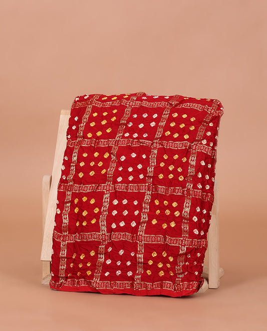 Borderless Red Bandhani Dola Silk Saree