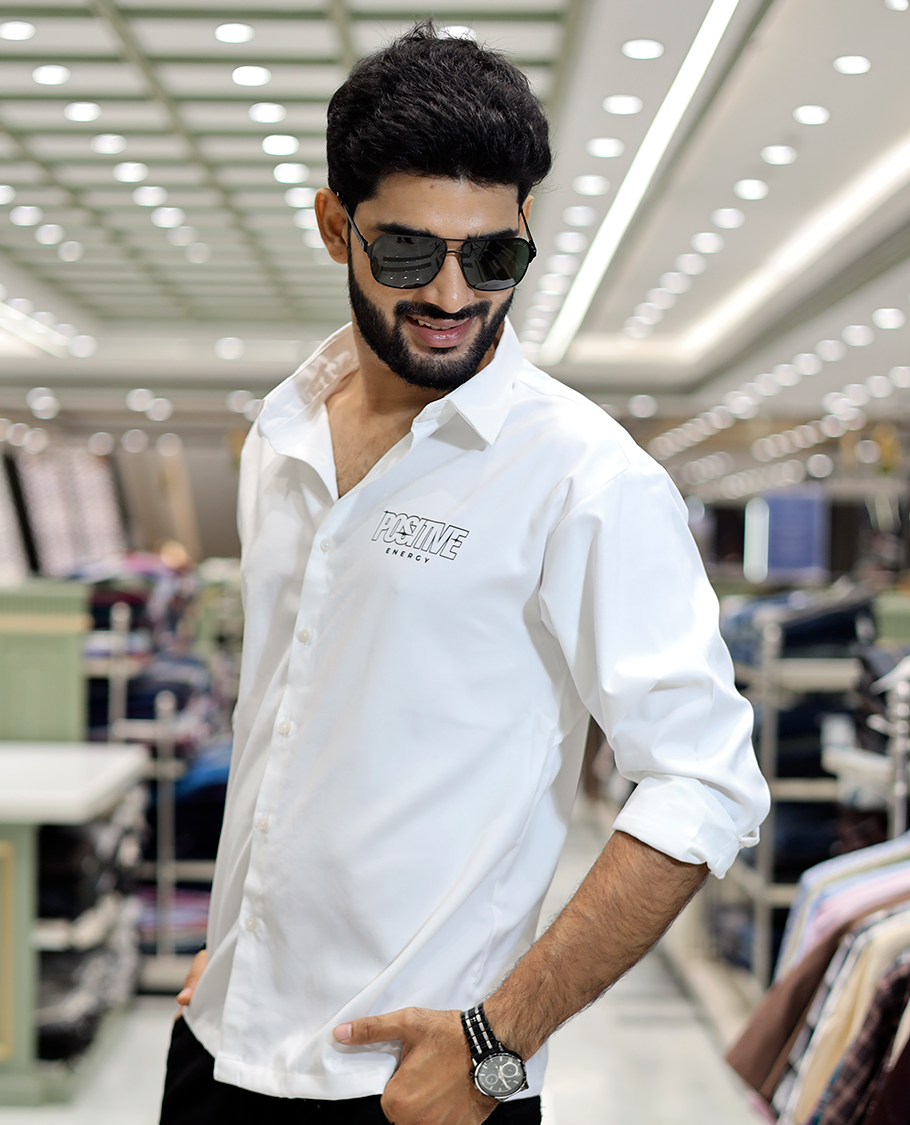 White Poly-Blended Back Flap Casual Shirt