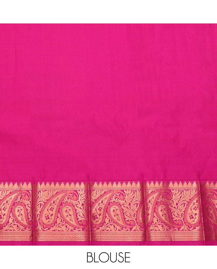 Blue Budget Silk Saree, Detailed with Jacquard Design, Contrast Paisley Zari Border, Grand Pallu, and a Contrast Blouse