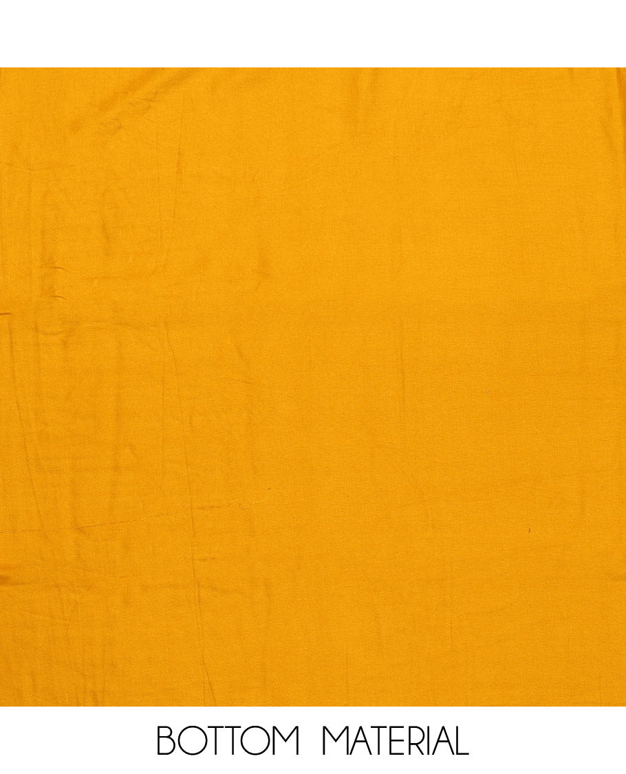 Yellow Material Chudidar Set, Accentuated with Bandhani Dot Printed and Embroidery on Rayon Top, a Rayon Bottom, and Paired with Contrast Intricately Printed Cotton Dupatta