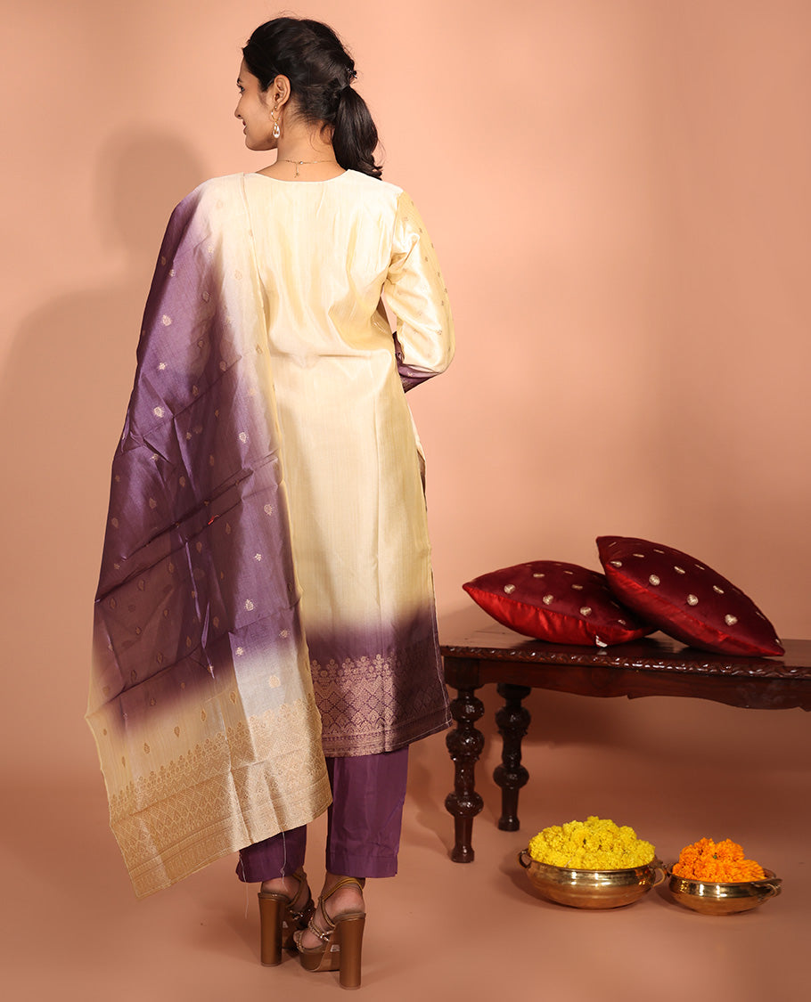 Cream Raw Silk Readymade Suit