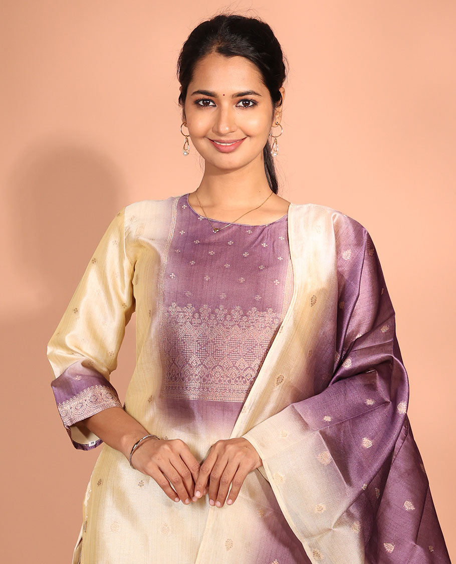 Cream Raw Silk Readymade Suit