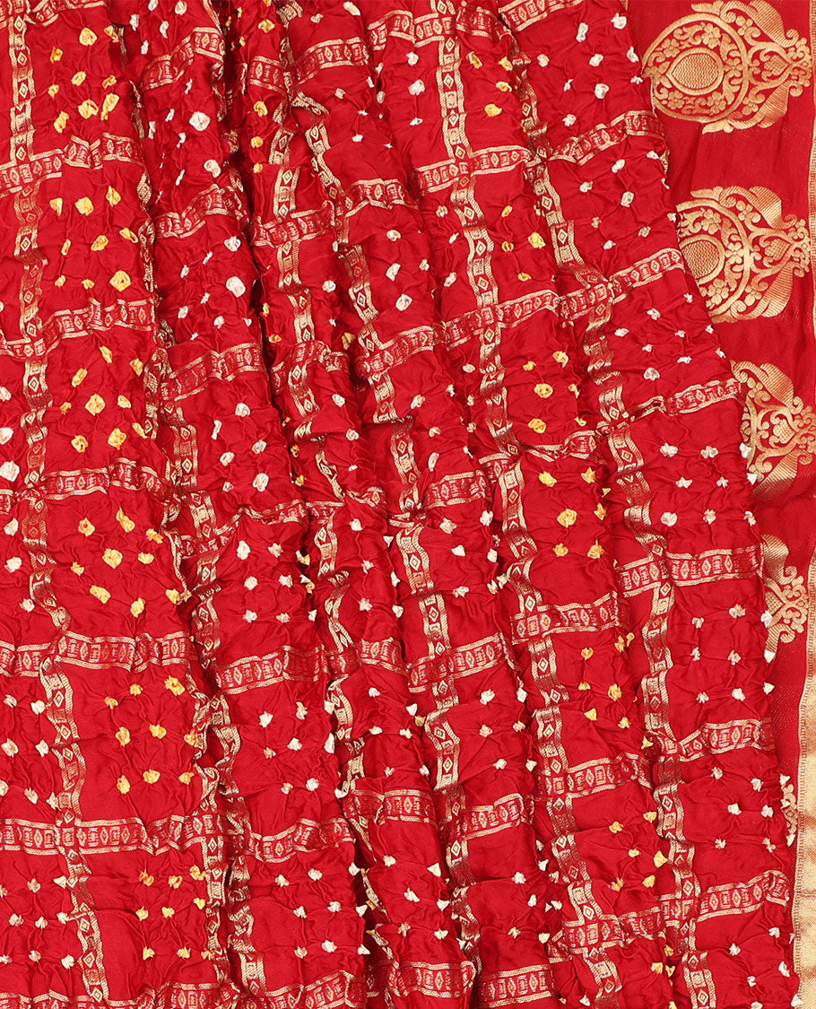 Borderless Red Bandhani Dola Silk Saree