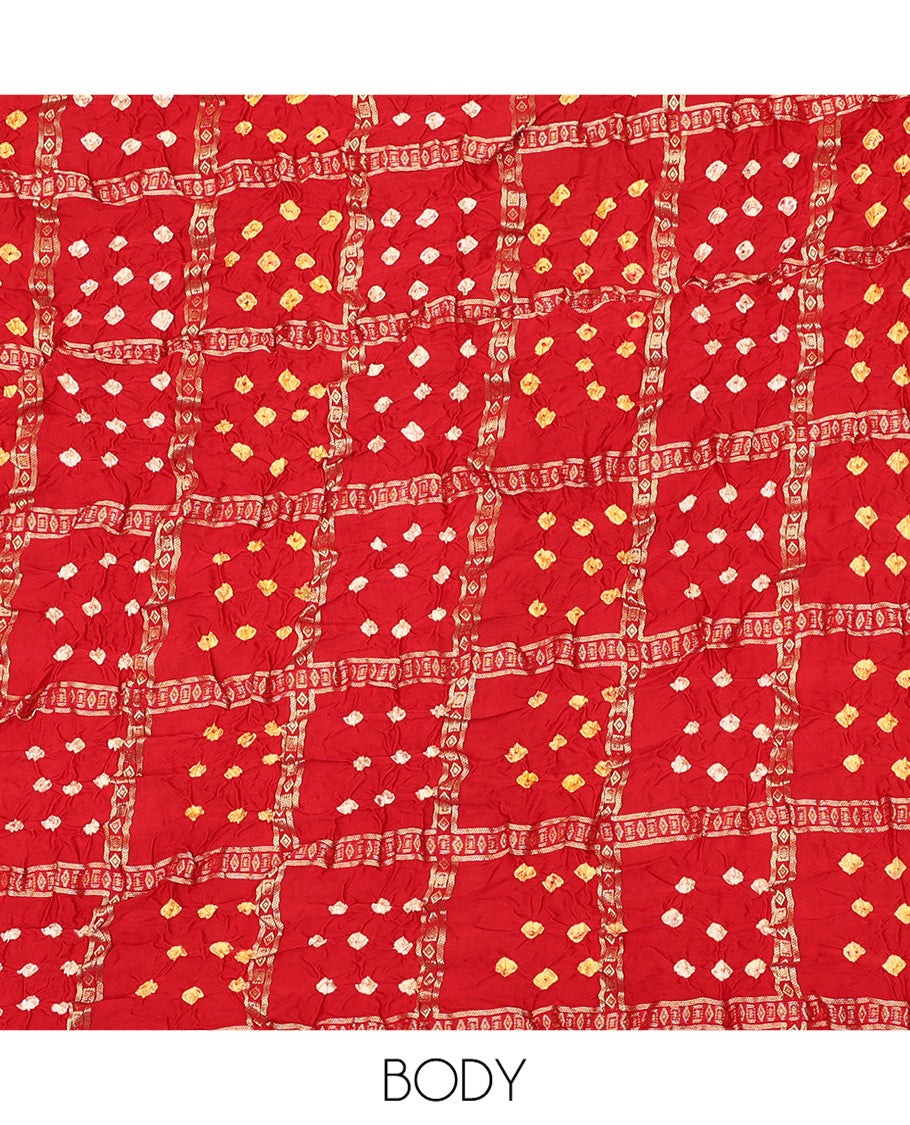 Borderless Red Bandhani Dola Silk Saree