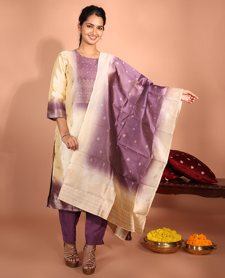 Cream Raw Silk Readymade Suit