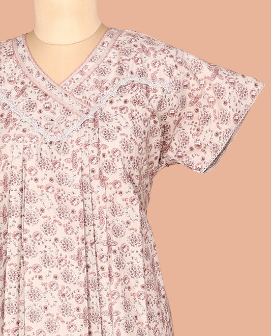 Beige Cotton-Blended Nighty