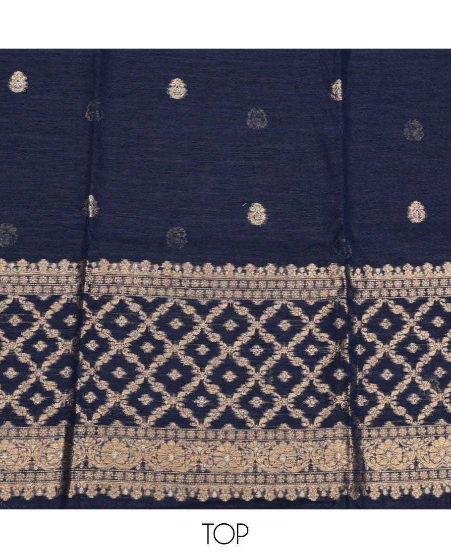 Navy Blue  Kora Silk Material Chudidar Set