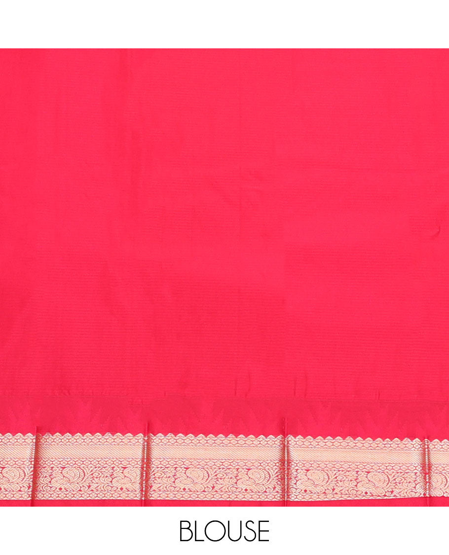 Brown Budget Silk Saree, Ornamented with Zari Buttas, Contrast Traditional Zari Temple Border, Grand Jaal Pallu, and a Contrast Blouse