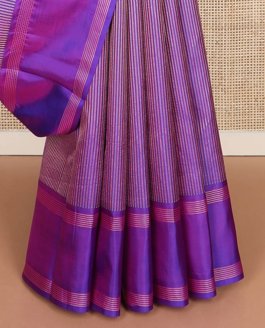 Purple zari stripes silk saree, zari striped rettai pettu border & jaal pallu